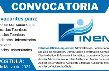 INEN: Lanza convocatoria para contratar Técnicos, Auxiliares, Asistentes, Chóferes, otros