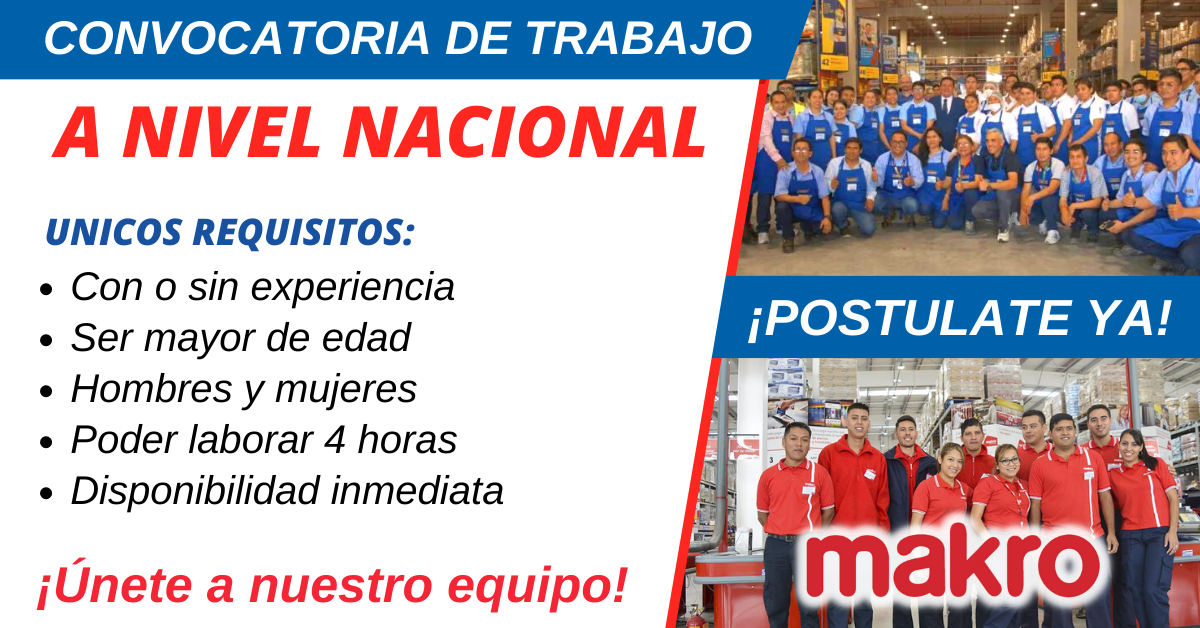 Ofertas de trabajo en Makro a nivel nacional ¡Solicitamos talentos como